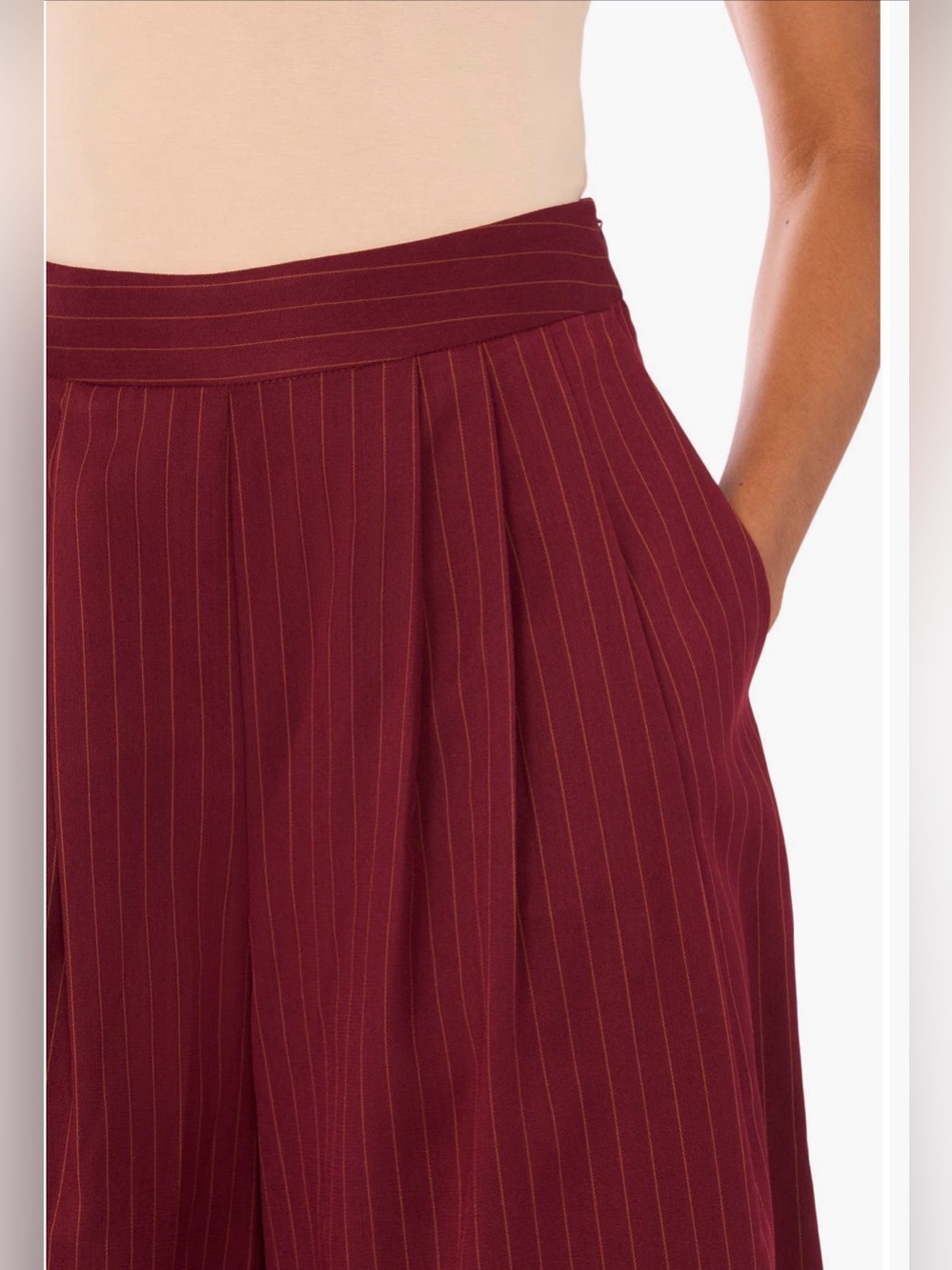 Wide-Leg Pinstripe Palazzo Pants in Burgundy - Picture 3 of 8